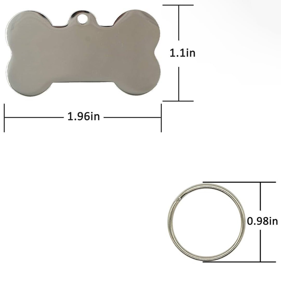 Large Stainless Steel Pet ID Tags, Personalized Dog Tags, up to 4 Lines of Custom Text, Engraved on Both Sides- Bone Style